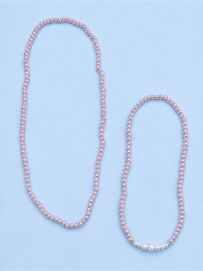 Pink Pearl Layered Necklace Set with White Pearl Accent